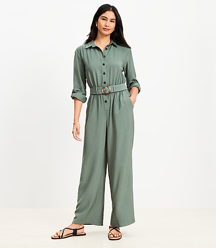 Button Tab Belted Jumpsuit