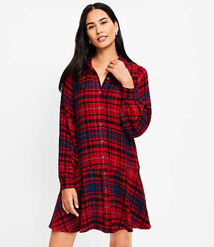 Petite Plaid Flounce Mini Shirtdress