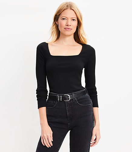 Ribbed Square Neck Tee