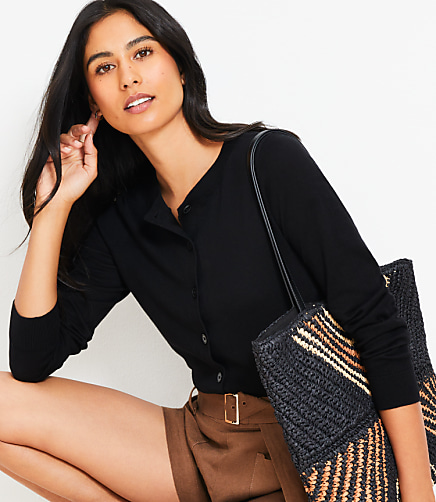 Modern Crew Neck Cardigan - Black