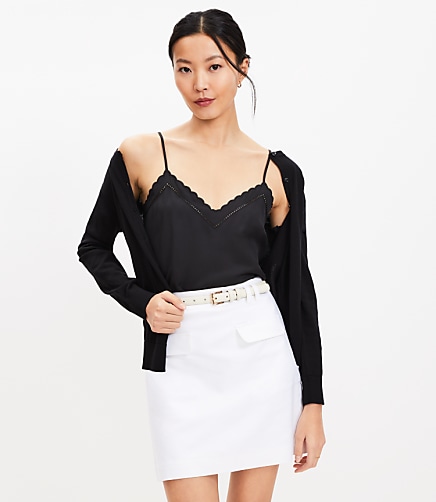 Flap Trim Cotton Linen Mini Skirt