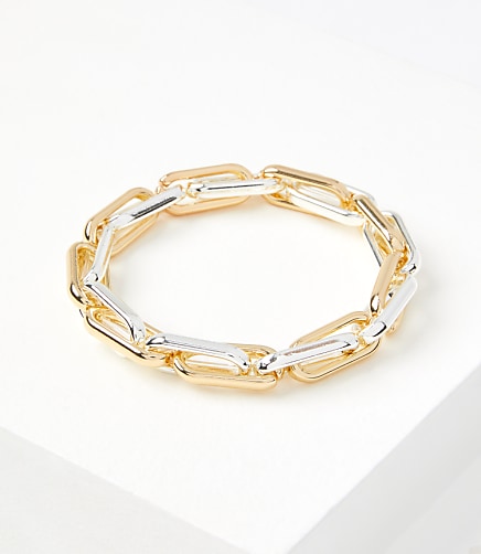 Mixed Metal Chain Link Stretch Bracelet