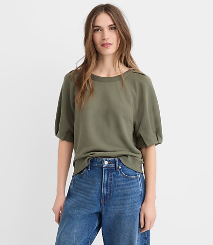 Petite Pleated Puff Sleeve Sweatshirt