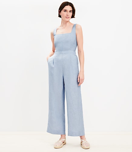 Linen Blend Square Neck Jumpsuit