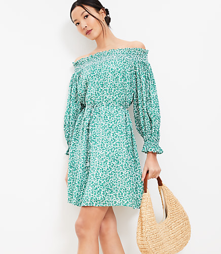 Petite Floral Smocked Off The Shoulder Mini Dress