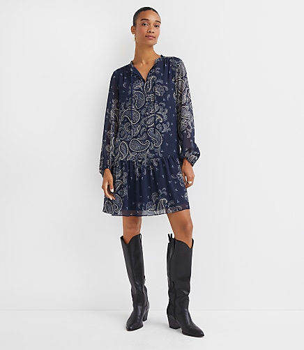 Petite Paisley Button Flounce Mini Dress