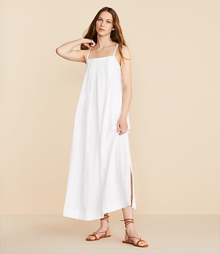 Lou & Grey Seersucker Pleated Maxi Pocket Dress