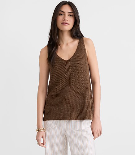 Ribbed Linen Scoop Neck Sweater Tank Top