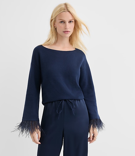 Feathered Cuff Boatneck Sweater