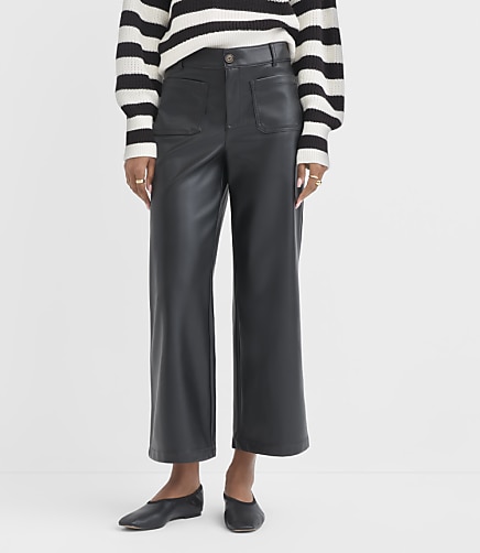 Petite Curvy Palmer Wide Leg Crop Pants in Faux Leather