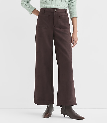 Petite Curvy Palmer Wide Leg Pants in Faux Suede