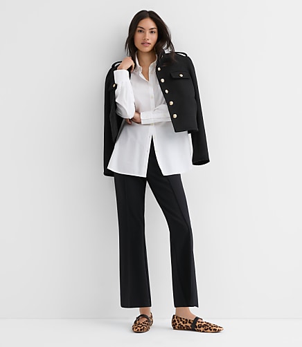 Petite Pintucked Kick Crop Pants in Ponte