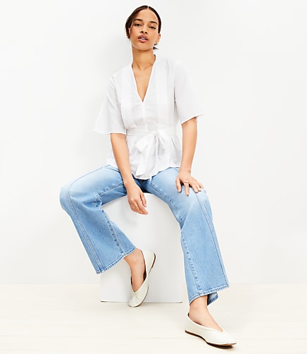 Pleated Belted Top - White