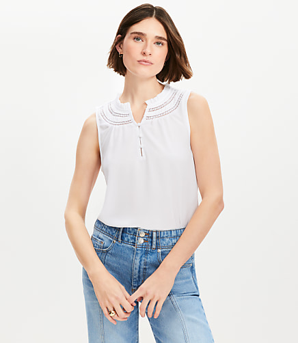 Cutout Ruffle Neck Shell