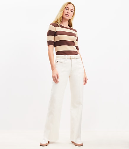 Petite Seamed Wide Leg Jeans in Ivory