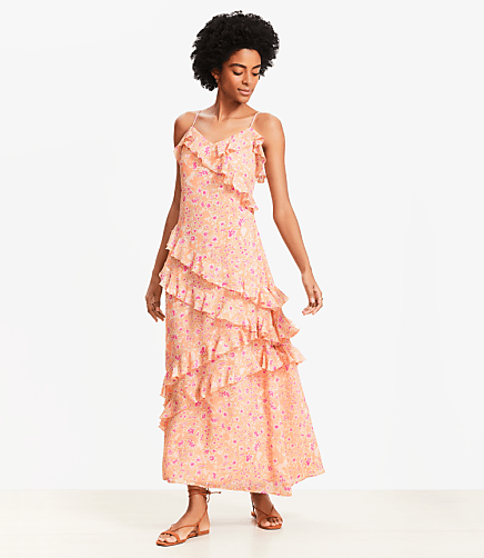 Floral Ruffle Strappy Maxi Dress