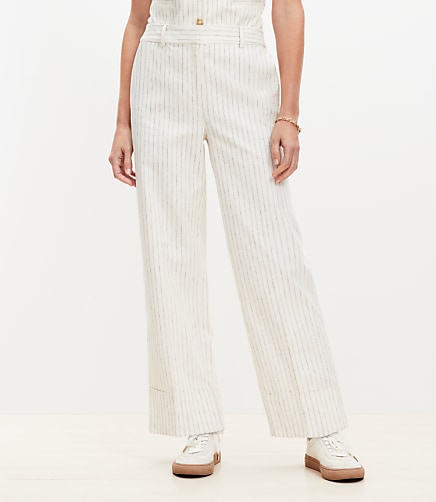 Curvy Cuffed Ankle Pants in Striped Cotton Linen