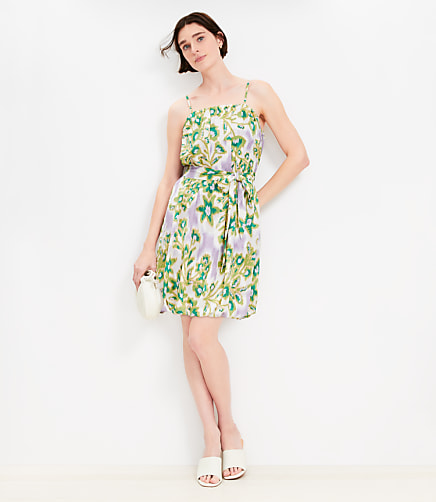 Floral Clip Pleated Mini Pocket Dress
