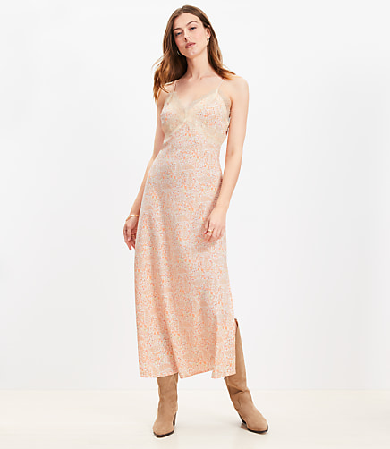 Paisley Lace Trim Midi Slip Dress