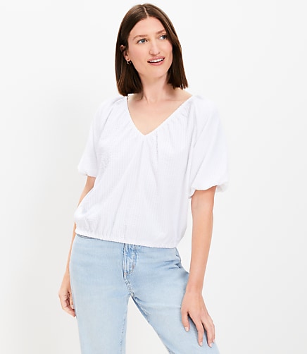 Crinkle Seersucker Bubble Hem Top