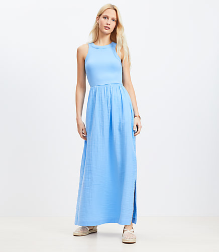 LOFT Beach Triple Cloth Mixed Media Maxi Pocket Dress