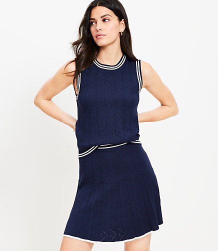 Pointelle Pleated Mini Sweater Skirt