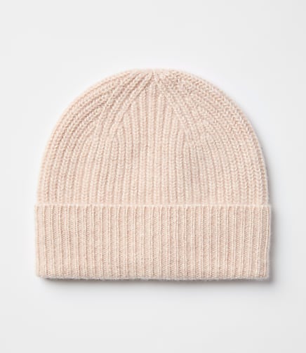 Ribbed Cashmere Beanie - Pale Oat Heather