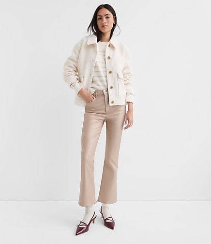Coated High Rise Kick Crop Jeans in Gold