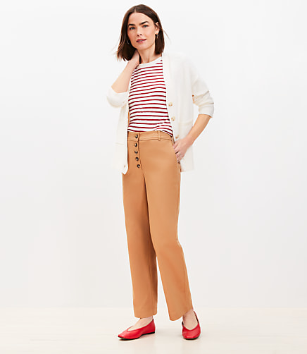 Button Front Straight Pants in Twill