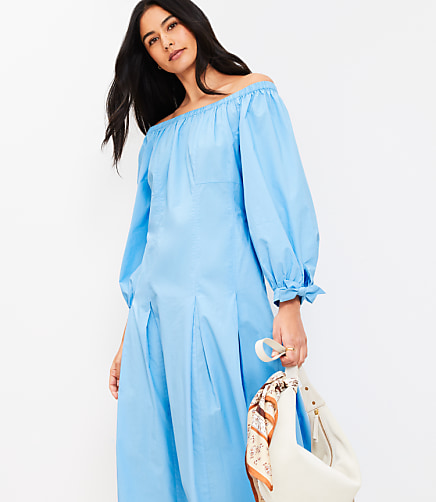 Petite Poplin Tie Cuff Midi Dress
