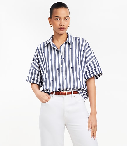 Clip Stripe Henley Dolman Everyday Tunic Shirt