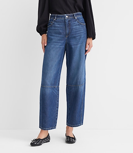 Curvy High Rise Barrel Jeans in Dark Wash