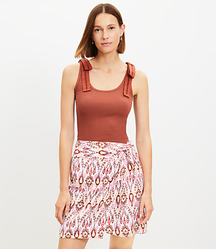 Ikat Linen Blend Twist Sarong Mini Skirt