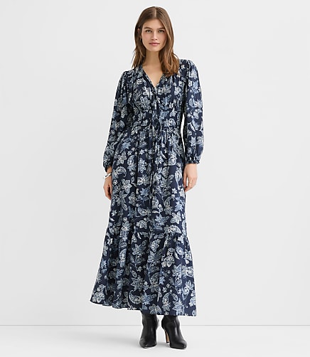 Petite Paisley Bow Maxi Pocket Dress