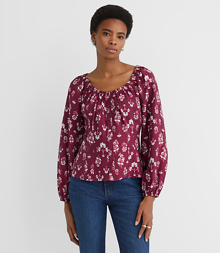 Petite Floral Cinched Scoop Neck Top