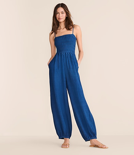 Lou & Grey Smocked Double Cloth Balloon Leg Jumpsuit