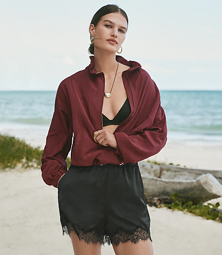 Lace Trim Satin Shorts