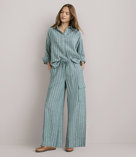 Petite Lou & Grey Striped Linen Cotton Cargo Pants