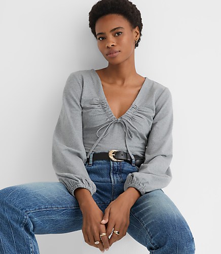 Heathered Cinched Tie Neck Top