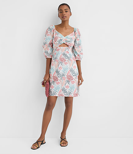 LOFT Beach Palm Linen Cotton Cutout Mini Dress