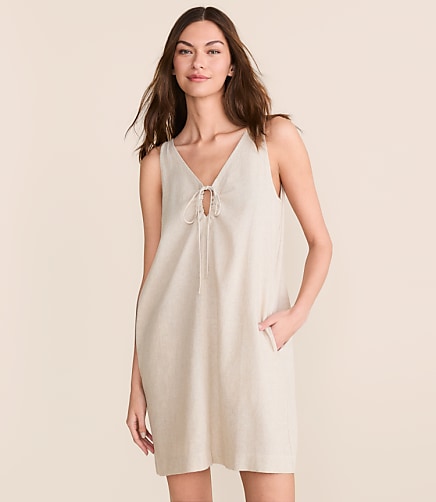 Lou & Grey Linen Cotton Tie Keyhole Mini Pocket Dress