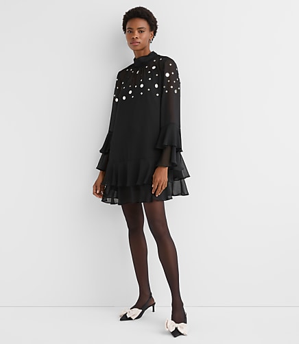 Petite Sequin Ruffle Mock Neck Mini Dress