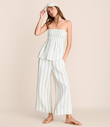 Lou & Grey Striped Triple Cloth Wide Leg Crop Pants