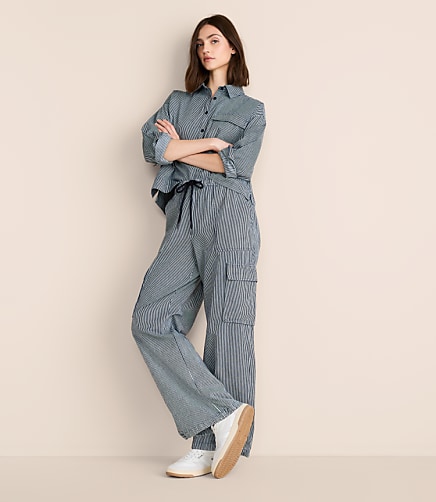 Petite Lou & Grey Striped Adjustable Parachute Pants