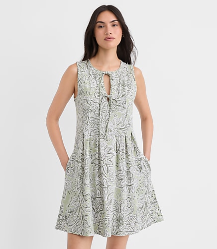 Floral Pintucked Bow Mini Pocket Dress