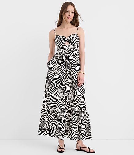 LOFT Beach Seashell Poplin Cutout Twist Maxi Pocket Dress