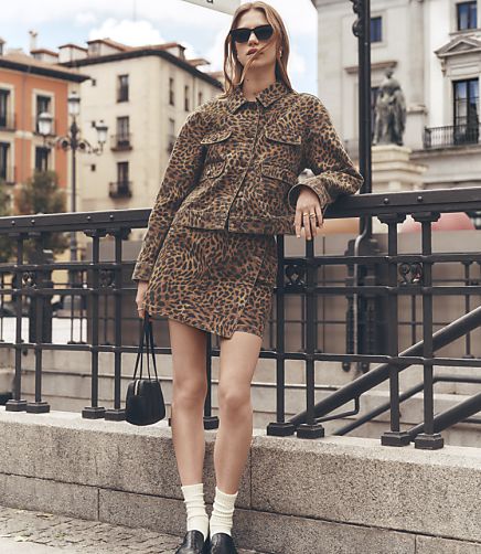 Denim Wrap Skort in Leopard Print