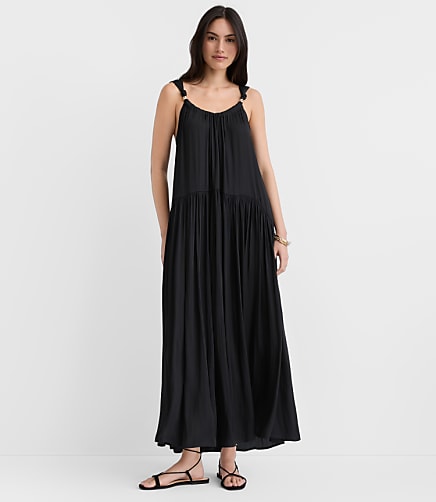 Petite Metallic Trim Strappy Maxi Pocket Dress