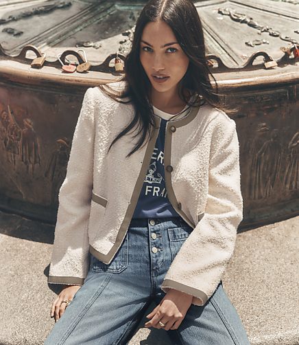 Tipped Tweed Collarless Jacket