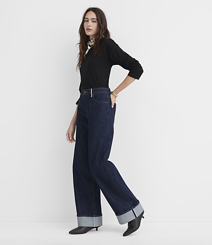Rivete Selvedge Cuffed High Rise Wide Leg Jeans in Nova Wash